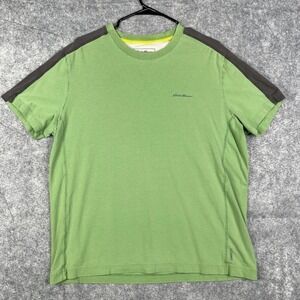 Eddie Bauer Shirt Adult Large Green Crew Cotton Outdoor Stretch Travex Mens